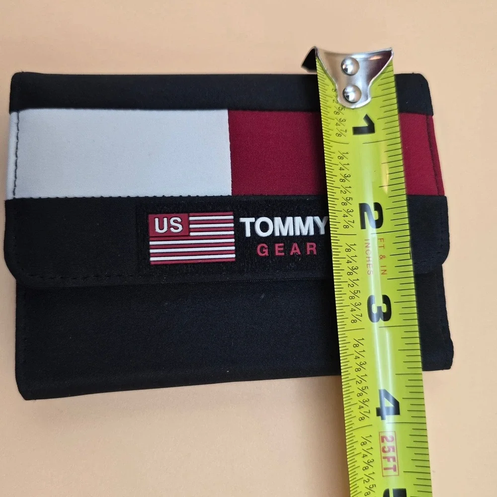 Vintage Tommy Hilfiger Tommy‎ Gear Nylon Trifold Wallet Red White Black US Flag